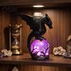 Fantasy Collection Item Gothic Dragon Night Light, Resin Statue with Purple Glowing Crystal Luminous Ball Sphere, Table Lamp for Halloween Home