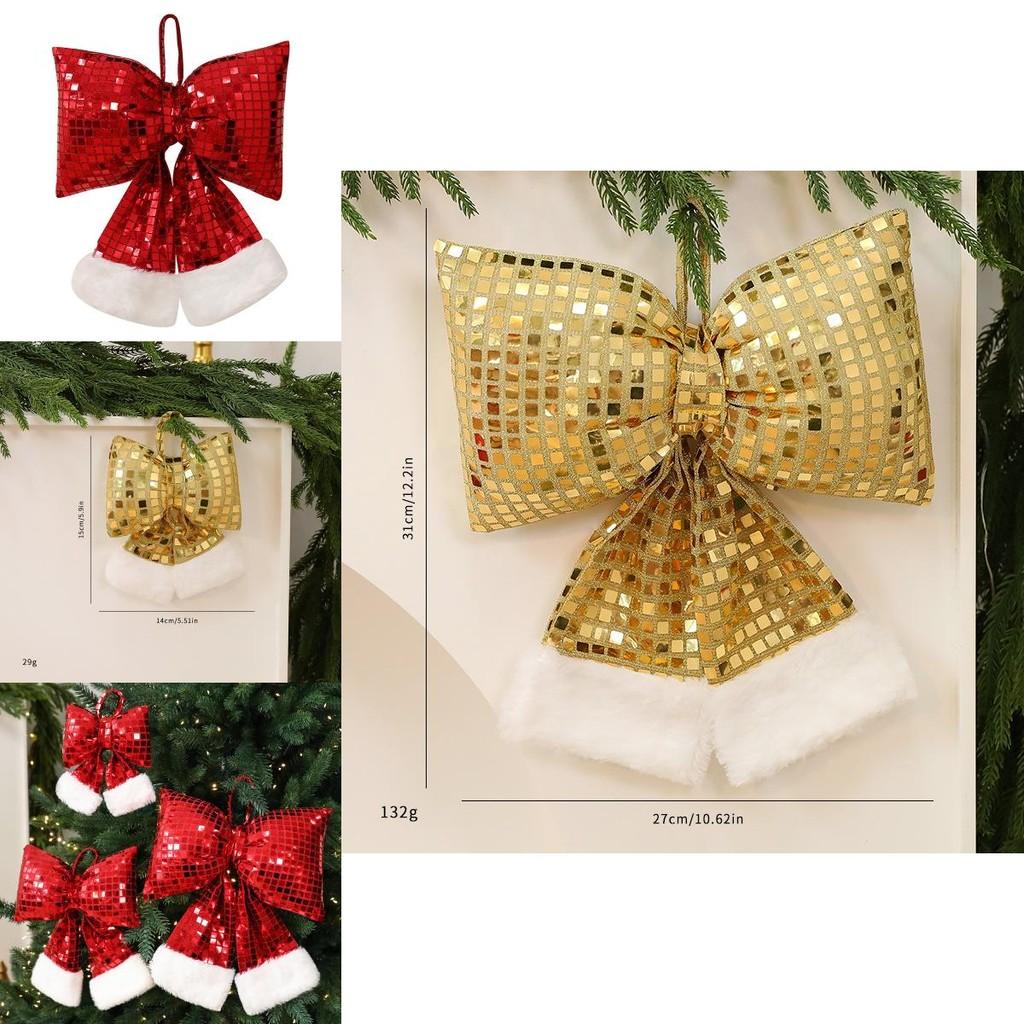 Mirror Glitter Bow Plush Pendant For Holiday Window Display