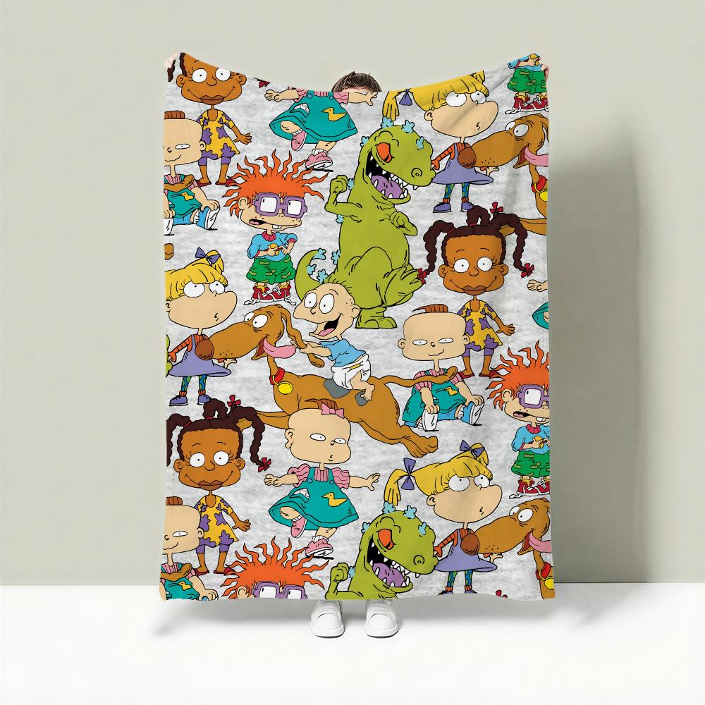 Cartoon R-Rugrats Throw Lightweight 240g Flannel Blanket Soft Skin-friendly for Summer Cooling
