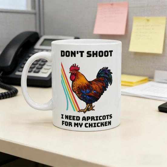 Забавная кружка с мемом про петуха "Не стреляйте, мне нужны абрикосы для моей курицы" Керамическая кофейная кружка для геймеров Подарок для стримеров и любителей мемов