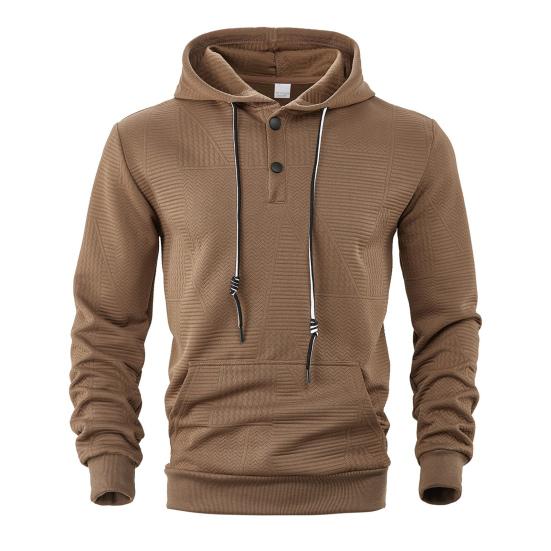 Men Hoodie Jacquard Texture Hooded Drawstring Long Sleeve Pullover Tops with Front Pocket Solid Color Spring Autumn Tops