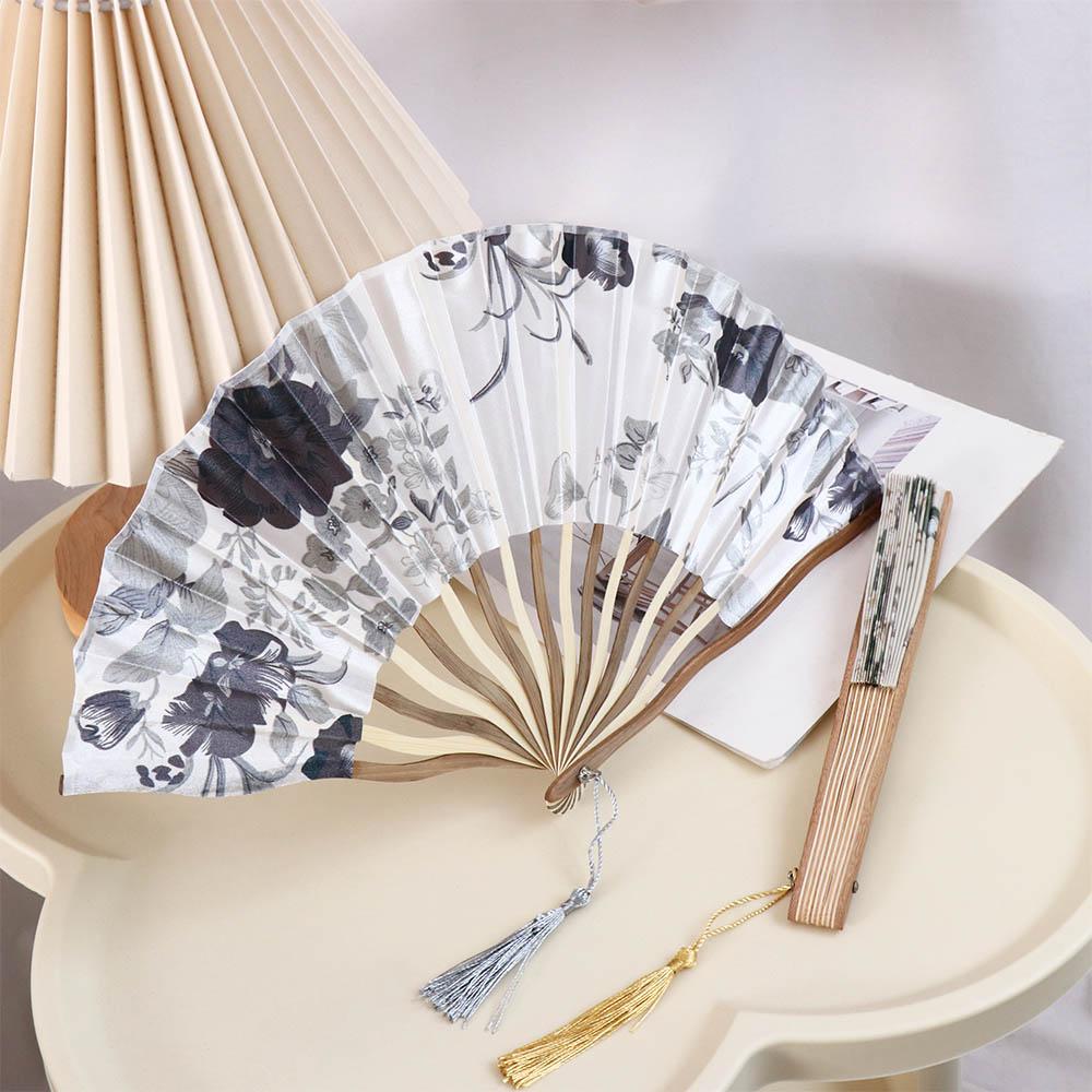 Elegant Tassel Folding Fan Classical Hand Fold Fan Irregular Fracture Fan Silk Folding Fan  Female
