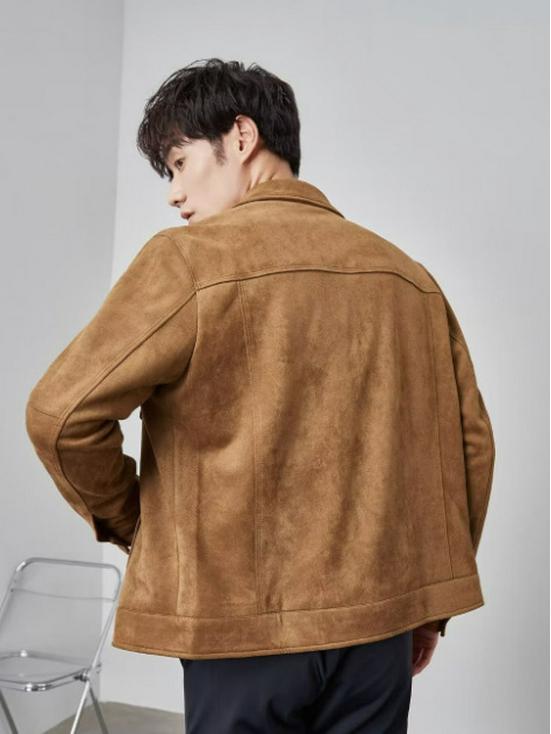 Men's British Style Suede Velvet Jacket, Autumn/Winter, Light Luxury Casual Business, High-End Feel, Windproof Lapel Coach Top