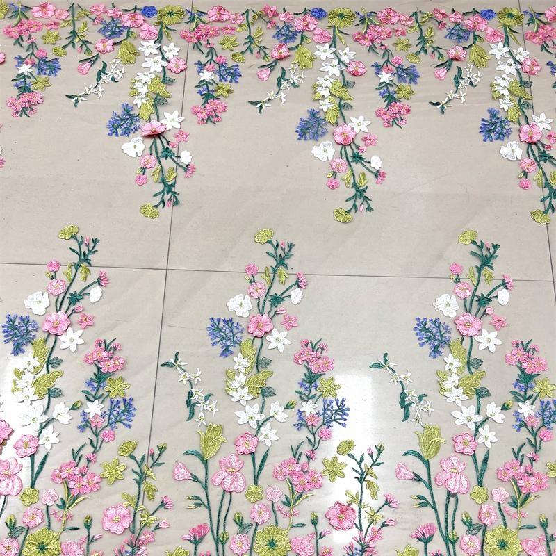 Colorful Floral Embroidery Lace Fabric Sewing for Bridal Dress Gown 90*150cm