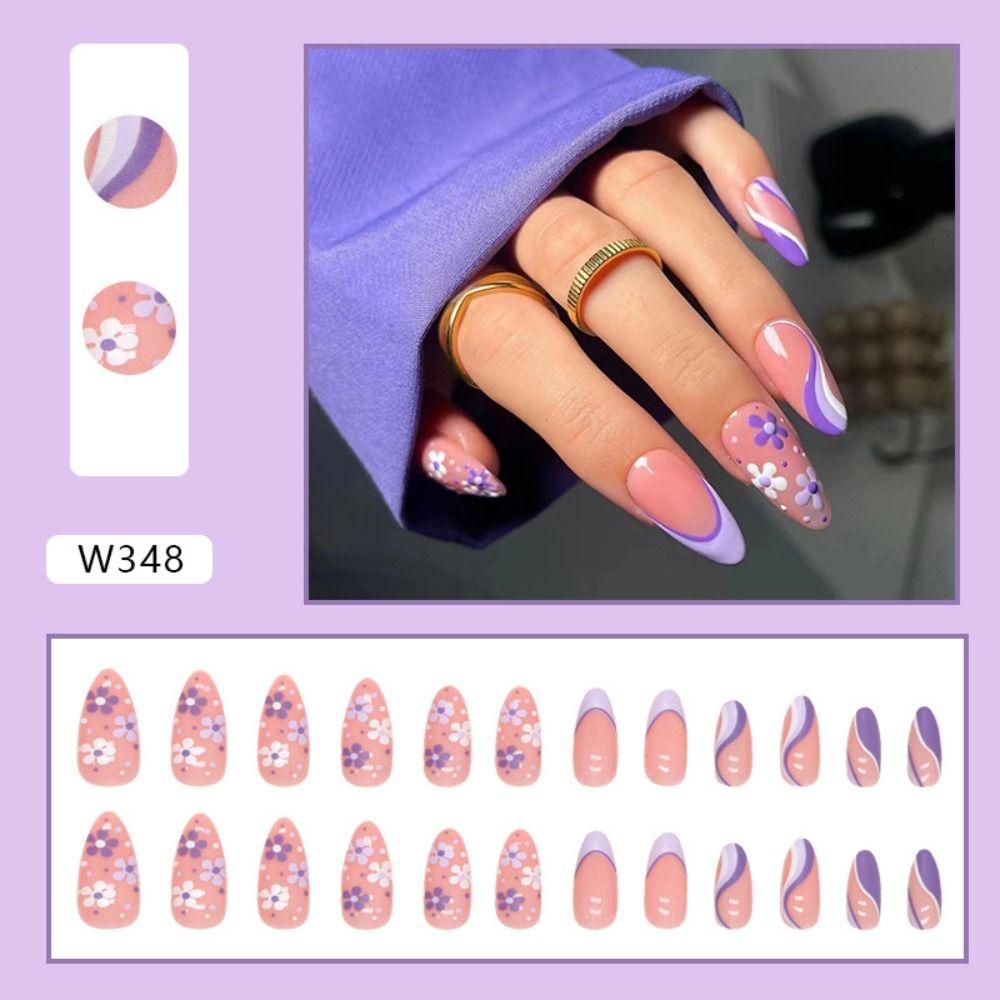 Manicure Fake Nials DIY Press On Nails False Nails French White Edge Blak Butterfly Long Almond