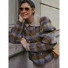 Women Vintage Plaids Double Breasted Woolen Coats Fashion O Neck Fluffy Long Sleeves Jacket Autumn Winter Chic Lady Warm Outwear