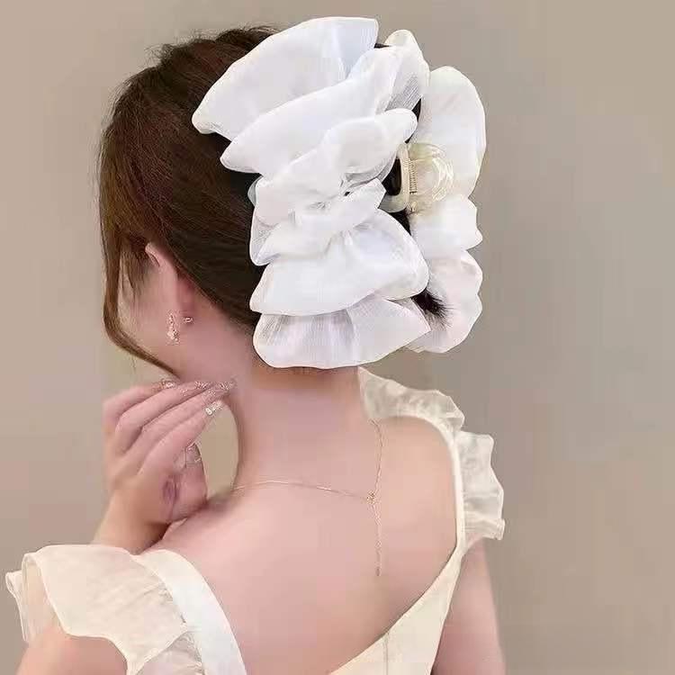 Large Feather Bow Mesh Hair Clip for Volume