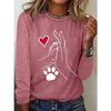 Round Neck 3D Printed Love Cat Footprint Pattern Top Fashionable Casual Long Sleeved Women's T-shirts