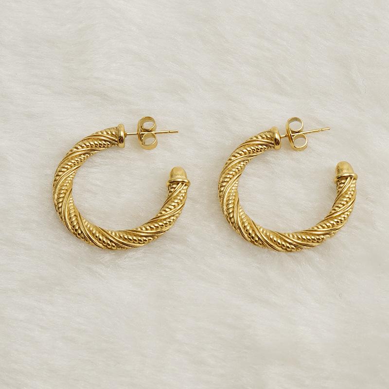 Серьги-кольца из титановой стали с золотистым покрытием 18 карат - Женский европейский и американский геометрический дизайн