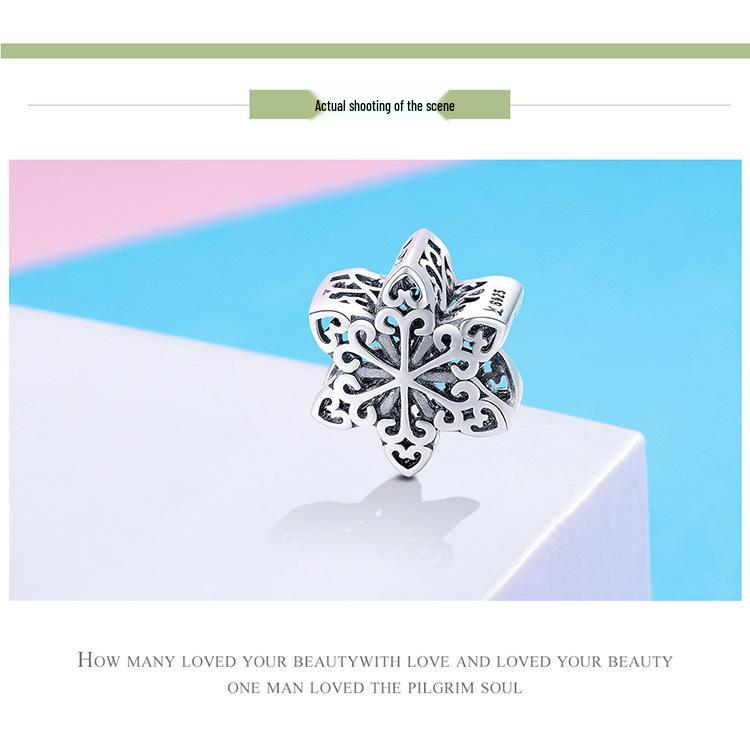 Зимние снежинки браслет из стерлингового серебра S925 подарок для девушки, серебряные бусины SCC719