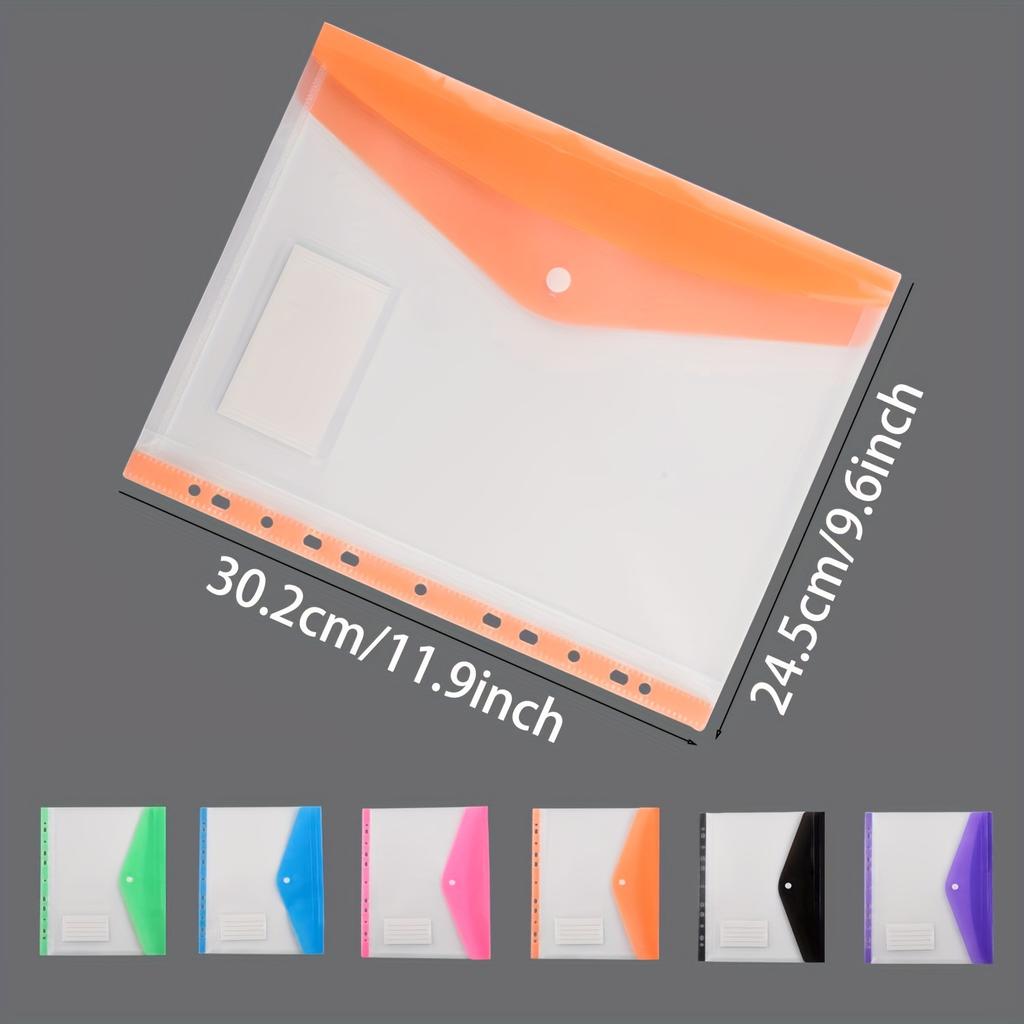 [Многоцветные кошельки для документов] Набор из 6 полипропиленовых папок-проектов формата А4 с застежкой-кнопкой, расширяемые карманы с 11 пробивными отверстиями, пластиковый конверт для документов