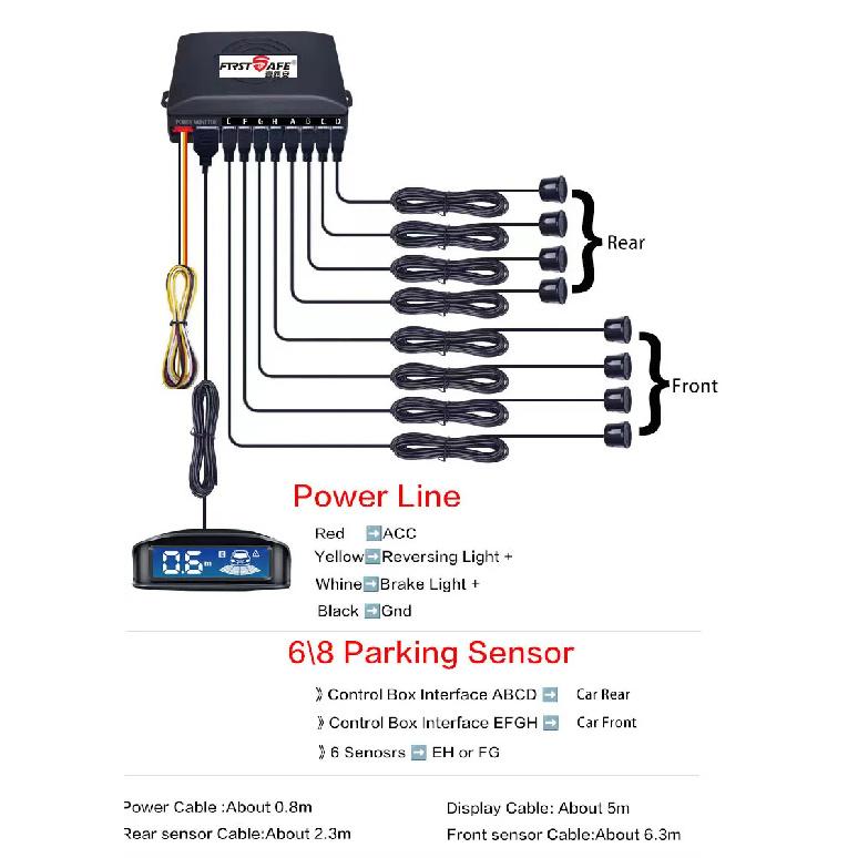 LED display reverse radar, 8 sensors, radar detection system, backlight display, voice prompts make reversing easier