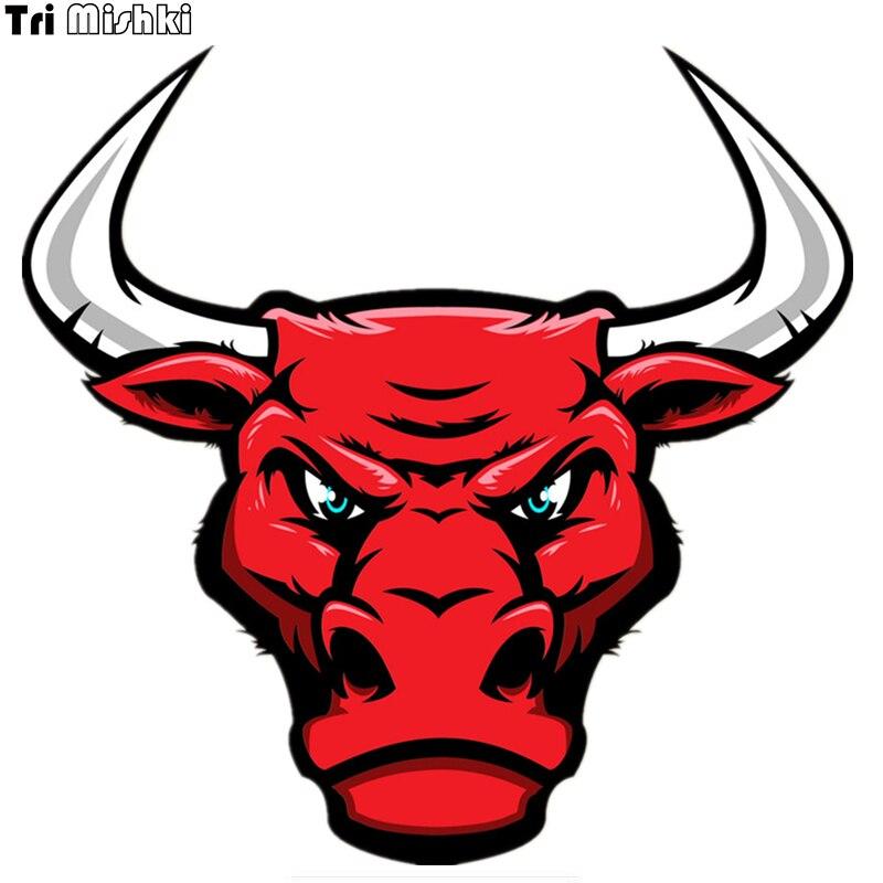 Tri Mishki WCS106 14*14 см голова быка красного цвета, наклейка с изображением животного, забавные красочные наклейки для автомобиля, автомобильные наклейки