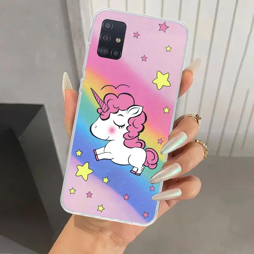 Pink Unicorn Rainbow Phone Case for Samsung Galaxy A52 A32 A22 A12 A02S A50S A30S A10S Note 20 Ultra 10 Plus S10 A31 A20 A71 A72