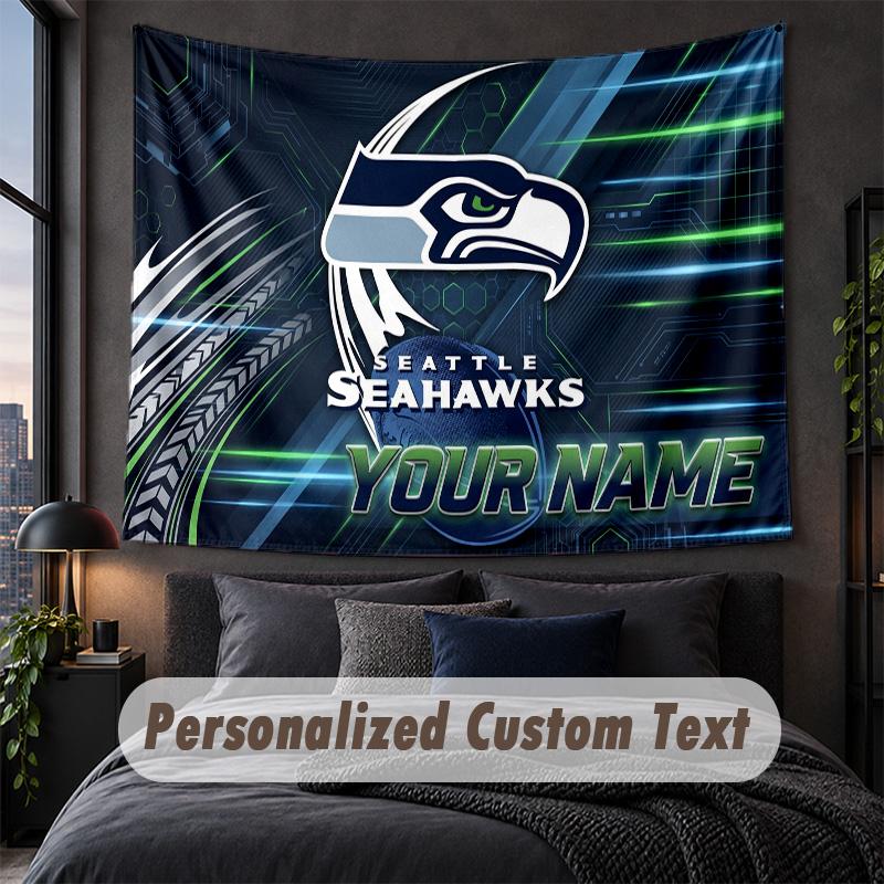 Custom Name Text Tapestry,Seattle Seahawks Decorative Wall Hanging, Background Tapestry For Home Bedroom