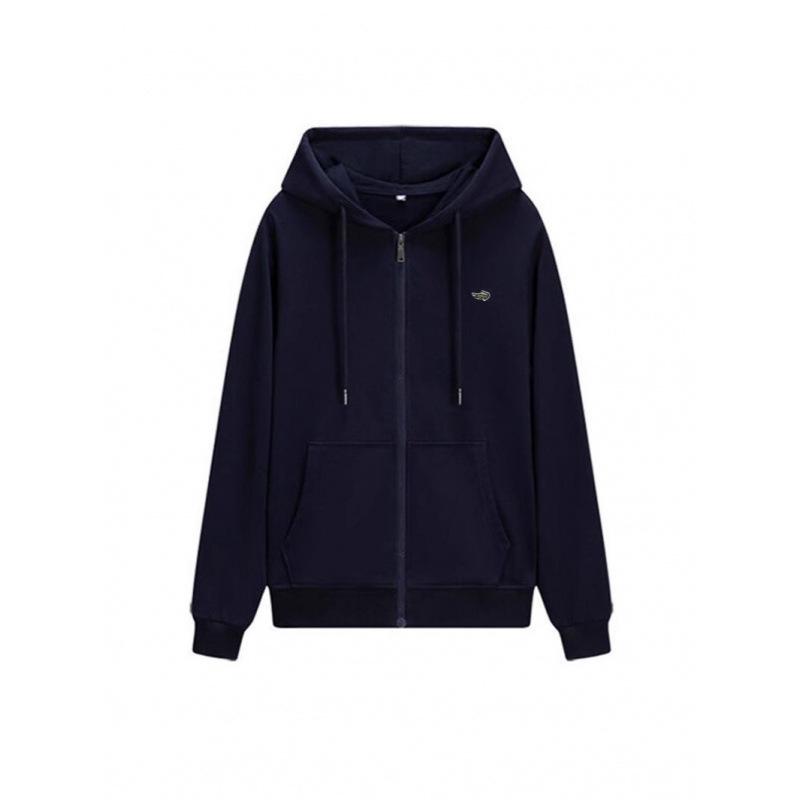 Unisex Cotton Terry Embroidered Fish Zipper Cardigan with Pockets - Loose Fit for Autumn/Winter Sports.