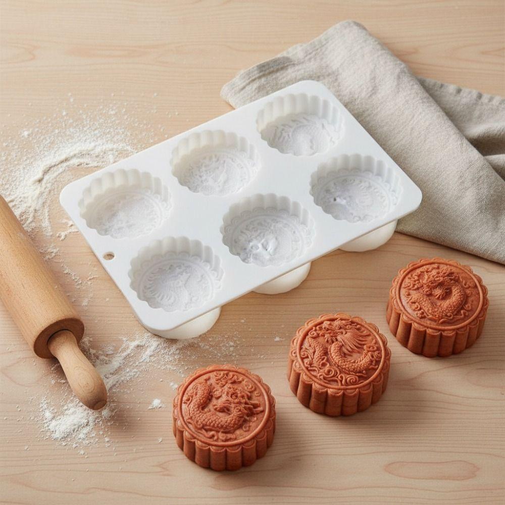 Silicone Auspicious Clouds Mooncake Mold 6 Cavities Mung Bean Cake Mold Soap Mold Kitchen