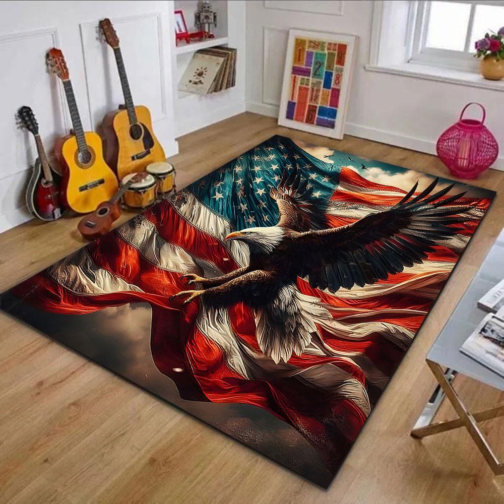 Eagle Over American Flag Patterned carpet, non slip mat suitable for living room and bedroom sofas