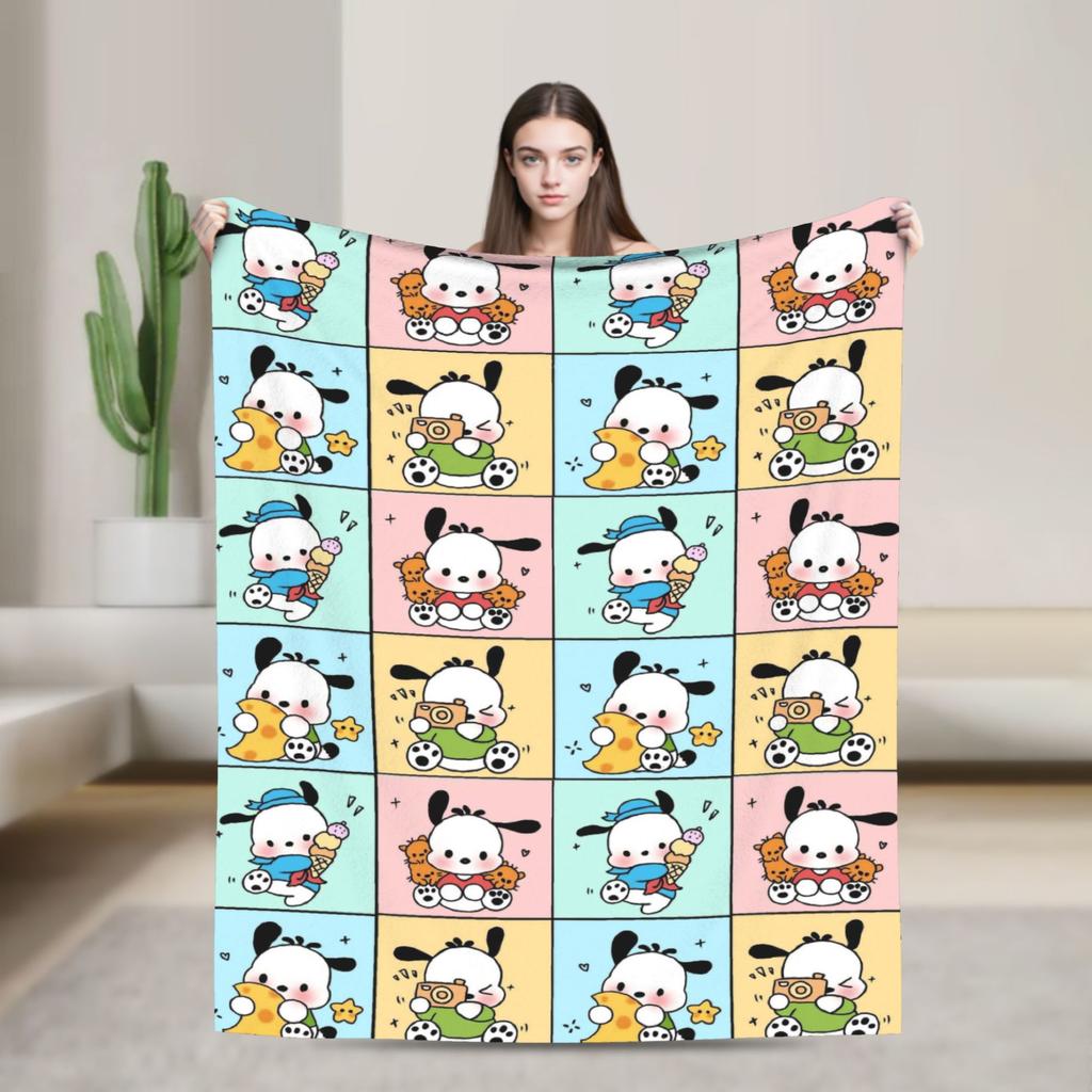 Pochacco Dog Pattern Blanket Cartoon Plush Throw Blankets Airplane Travel Printed Soft Warm Bedsprea