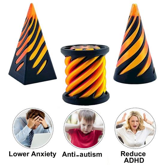 3 шт./набор 3D-печатных спиральных конусов, невозможных пирамид, проходных скульптур, спиральных цилиндров, фигурок, снятия стресса, тревожности, обучающих игрушек-пирамид