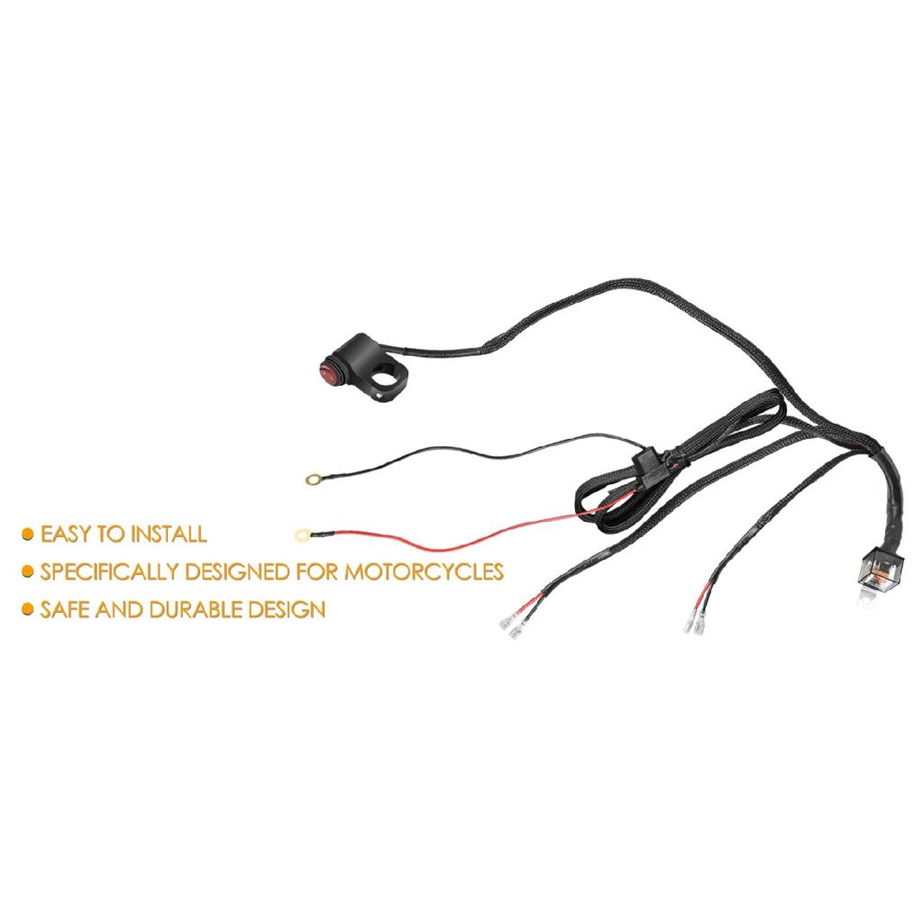 LED Light Bar Wiring Harness Kit w/Motorcycle Handlebar Switch 7-8'' Relay Harness for Headlight Driving Fog Lights Auxiliary