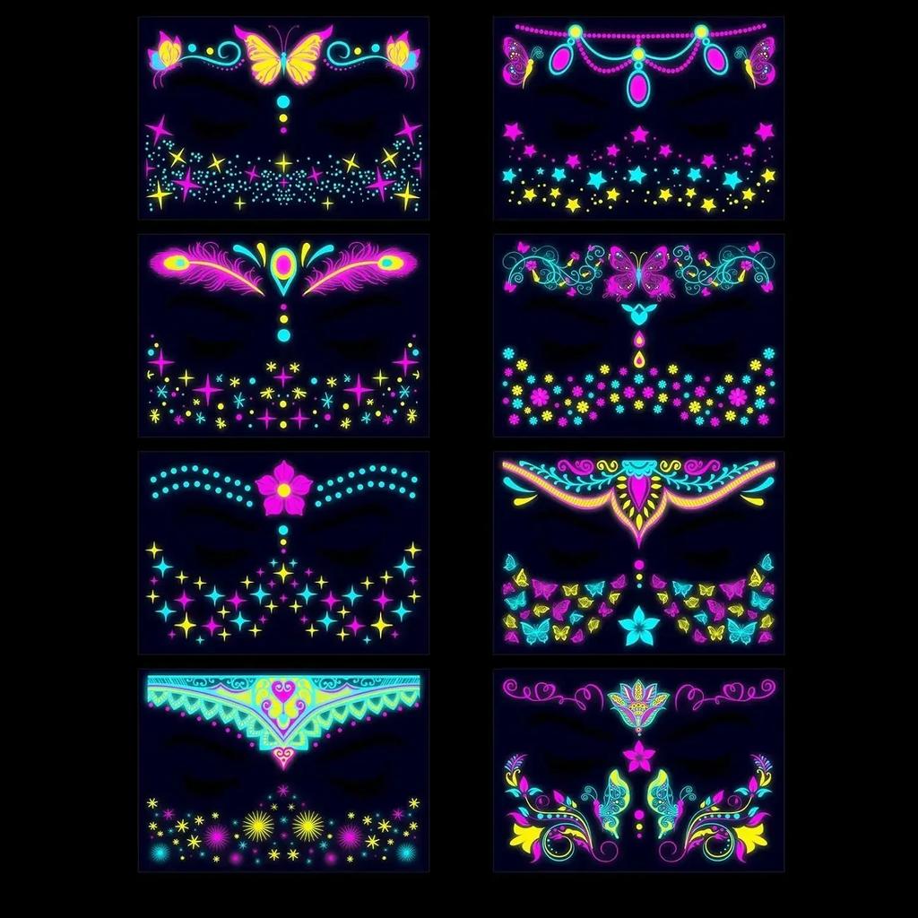 New Glow The Dark Tattoos Stickers Fake Face Temporary Tattoos Makeup UV Neon Floral Body Paint Tattoo Stickers Decorations