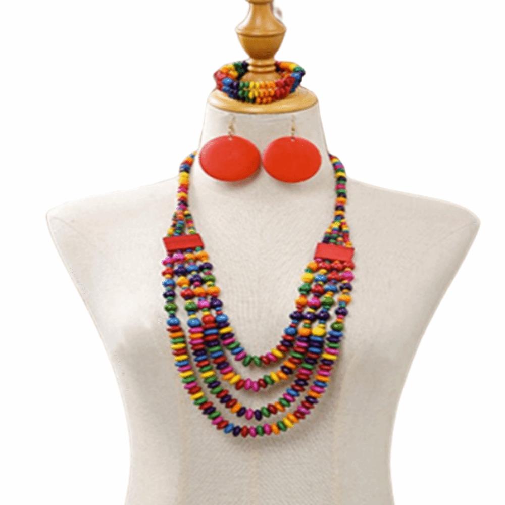 Красочный богемный набор ожерелий в этническом стиле, геометрическое ожерелье из бусин, свадебные украшения