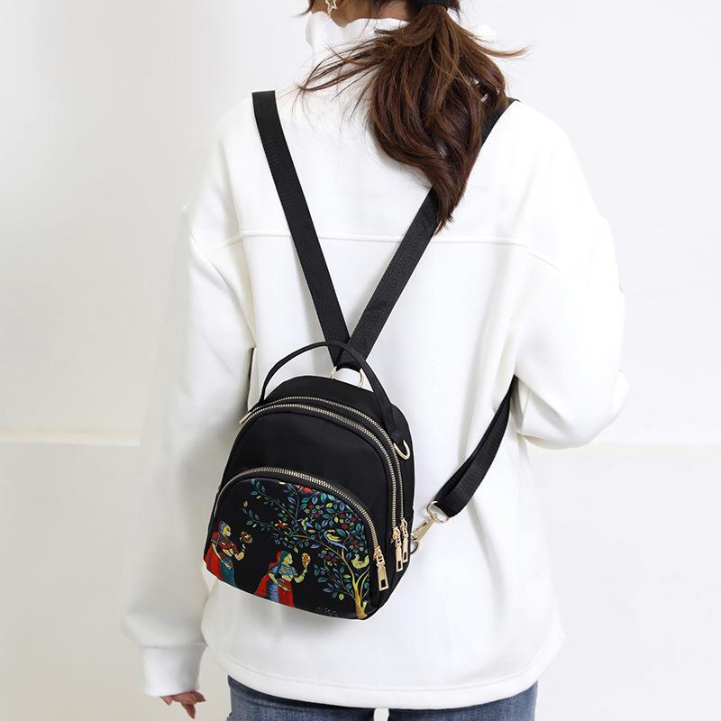 Trendy New Nylon Backpack For Women Multifunction Shoulder Crossbody Bag Printing Waterproof Rucksack Travel Lady Pack