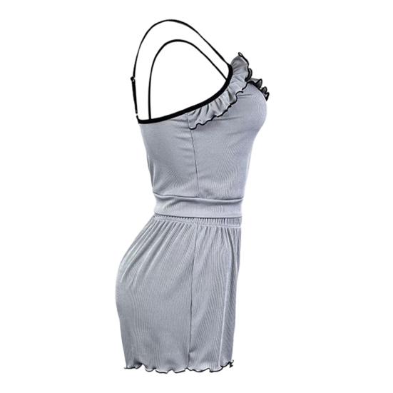 2 шт./комплект, женская летняя пижама, костюм с оборками, пэчворк, без рукавов, с открытой спиной, полицейский топ, мини-шорты с высокой талией, повседневная ночная рубашка, облегающая одежда для сна