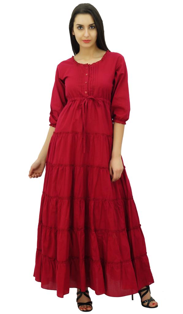 Bimba Женское летнее хлопковое платье макси с рукавом 3/4 и кулиской на талии