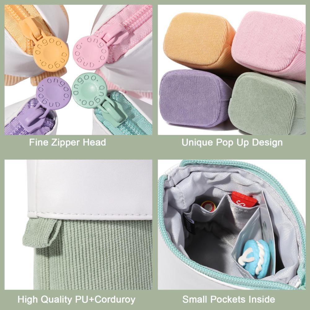 Large Capacity PU Corduroy Zipper Storage Box Makeup Pouch Telescopic Pen Bag Pencil Case