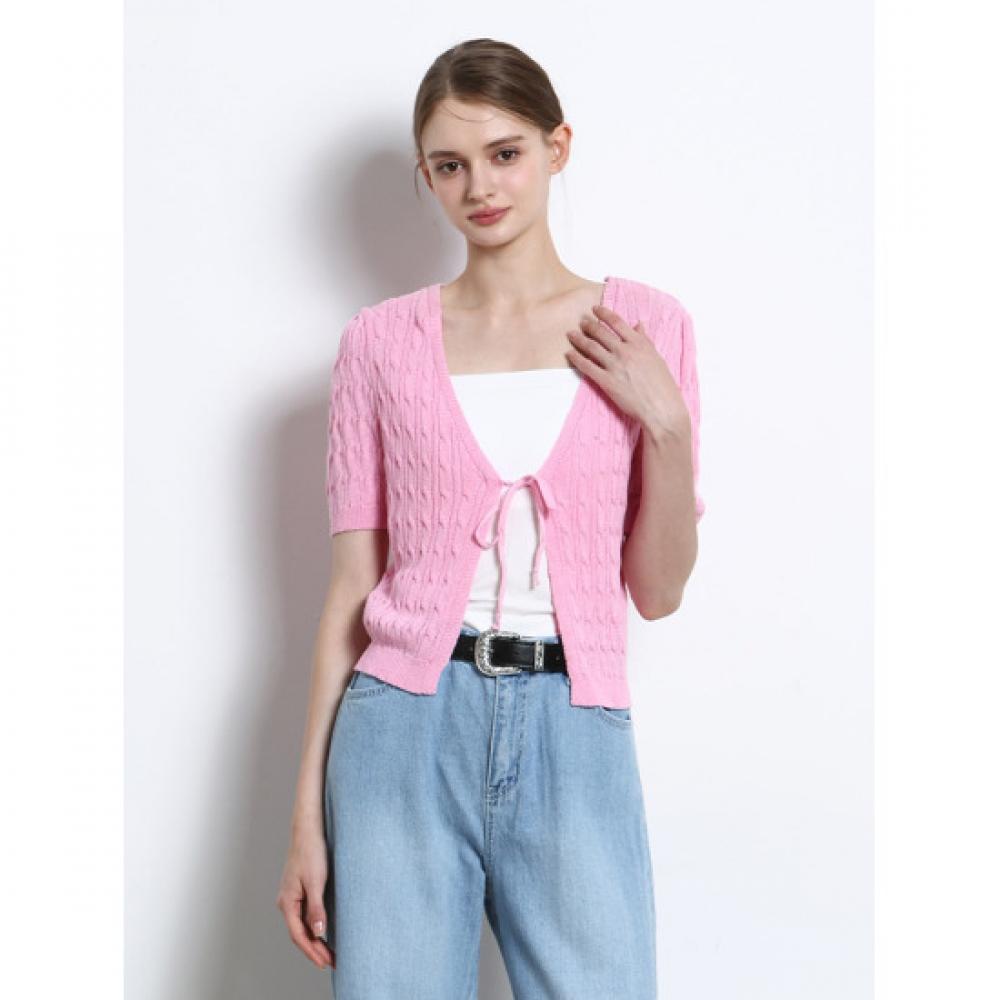 Ozoc Short Sleeve Cardigan With Ribbon Tie Oz Cn205
