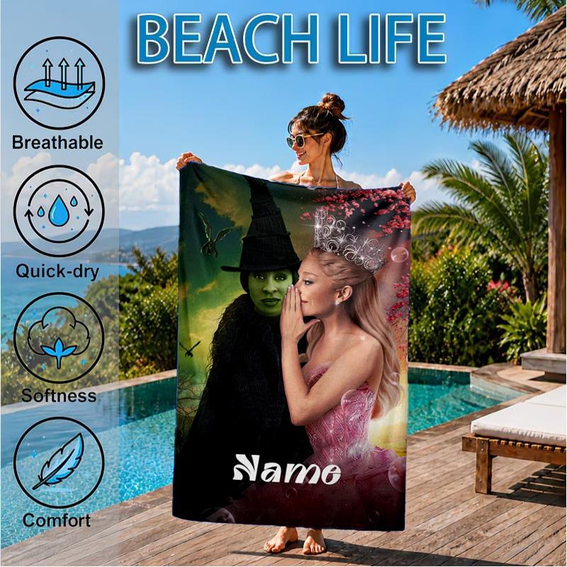 Custom Name Beach Towel Magic Friendship witch Microfiber Beach Towel, Lightweight for Summer Travel, Swimming Pool Fan Birthday Gift