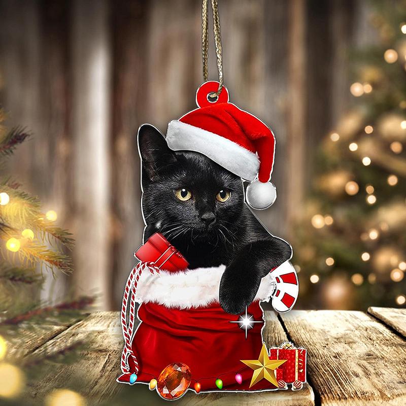 Забавные украшения из черной кошки, рождественские украшения с милым котом высотой 3,15 дюйма, рождественские украшения, подвеска на рождественскую елку, украшения на елке