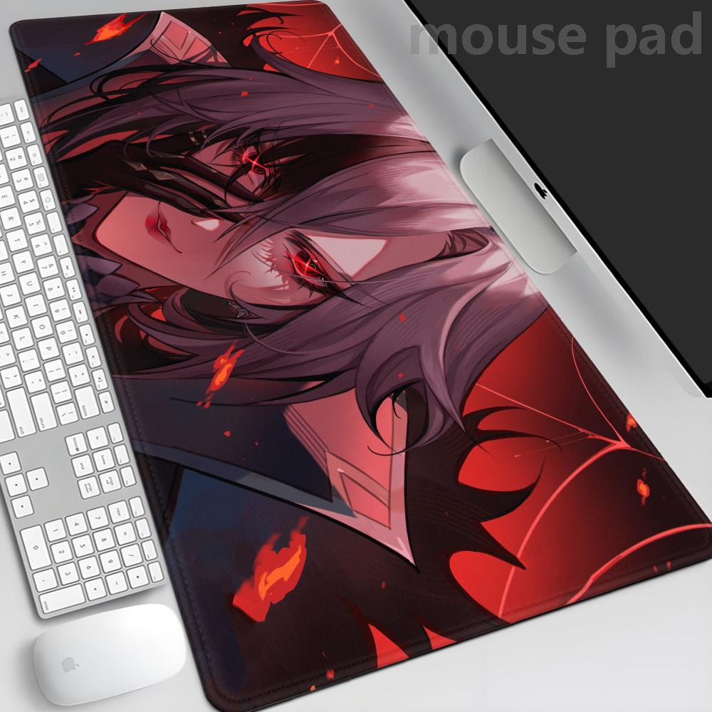 Anime Arlecchino Mouse Pad Large NonSlip Gaming Desk Mat Laptop Keyboard Tray Office Pc Genshin Impact Rubber Black