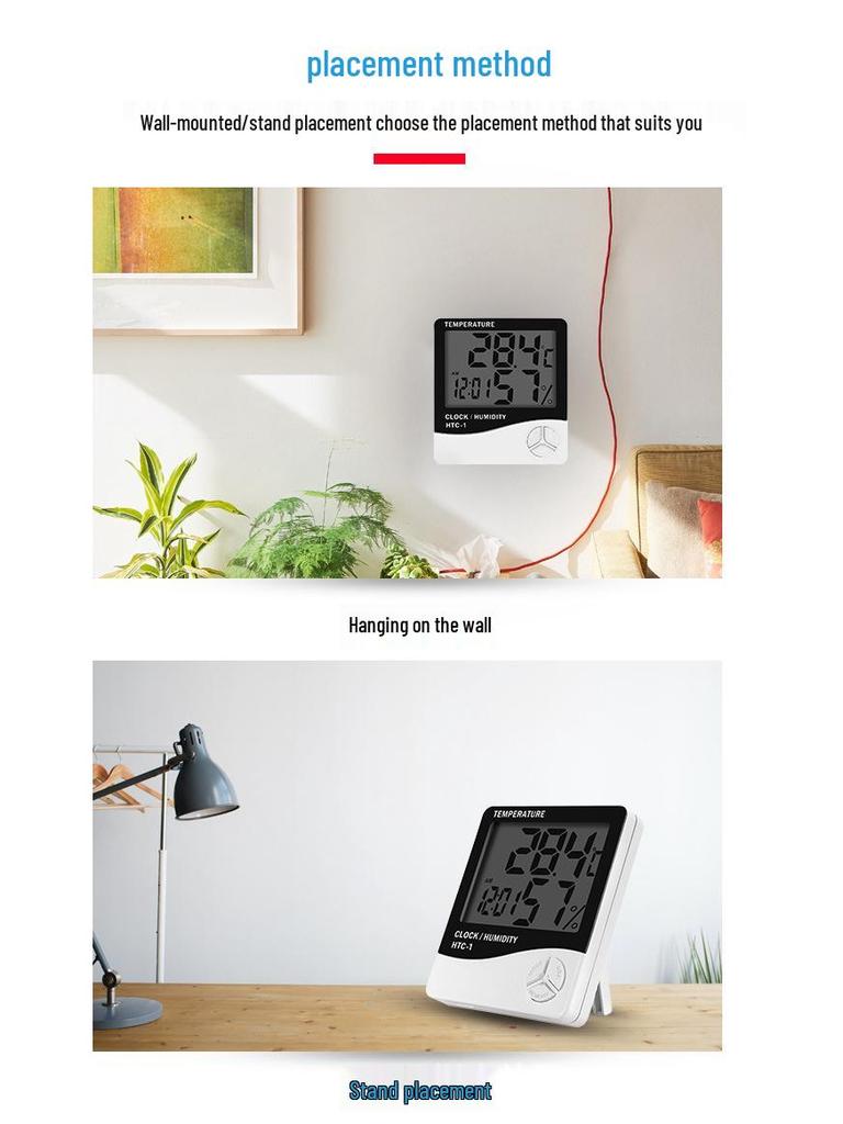 Термогигрометр HTC-2 с выносным датчиком - Цифровой дисплей влажности и температуры для помещения/улицы