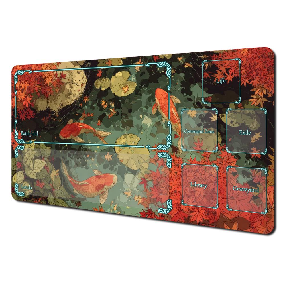 Art Aesthetic Koi Fish Pattern Design Mtg Playmat Magic Card Battle Mat Nonslip Stitched Edge Tapete Magic Mtg Tabletop Playmat