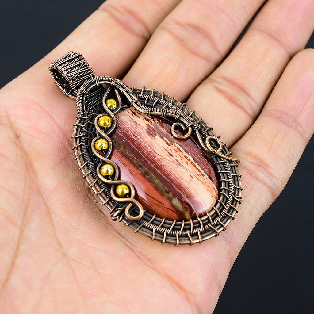 Драгоценный камень Red River Jasper из чистой медной проволоки, обернутый кулоном ручной работы