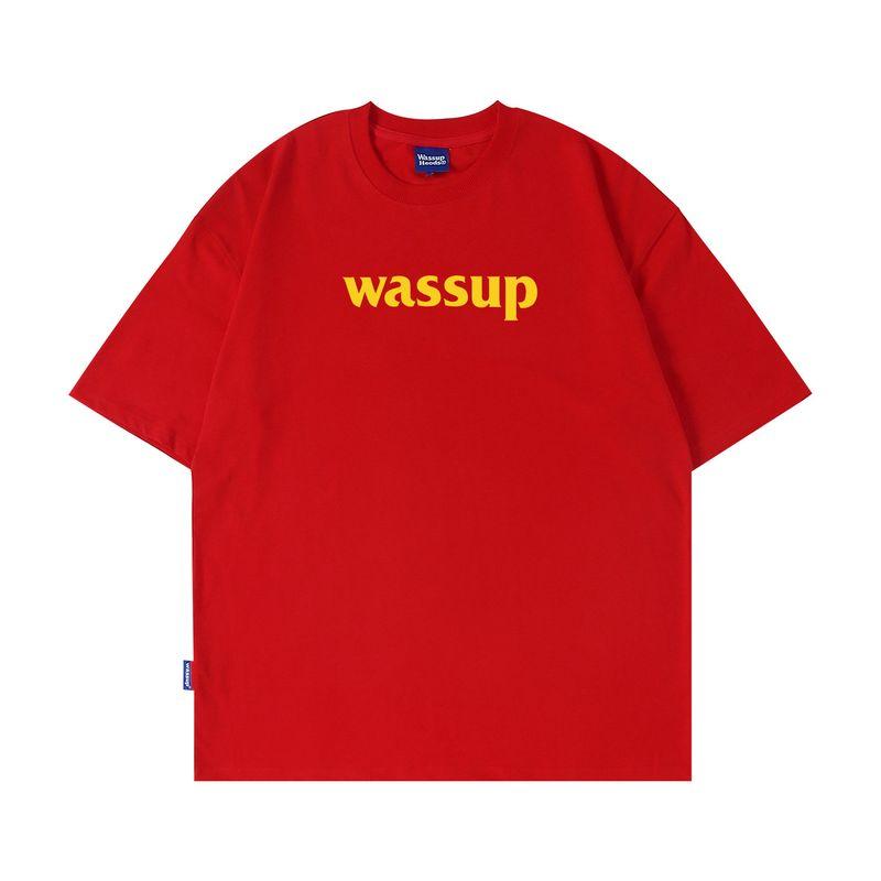 Wassup Heods Simple T-Shirt with Built-In Trendy Solid Color Pure Cotton Casual Top for Men and Women Official Store