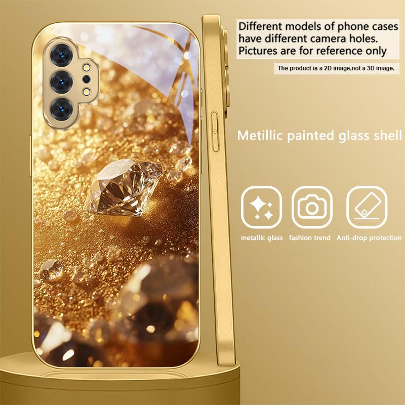 Блестящие золотые бриллианты Для Samsung A 01 52S A04 A05S A10 A12 A13 22 23 24 36 42 M02 Note 10 20Ultra 8 9 Золотой стеклянный чехол для телефона
