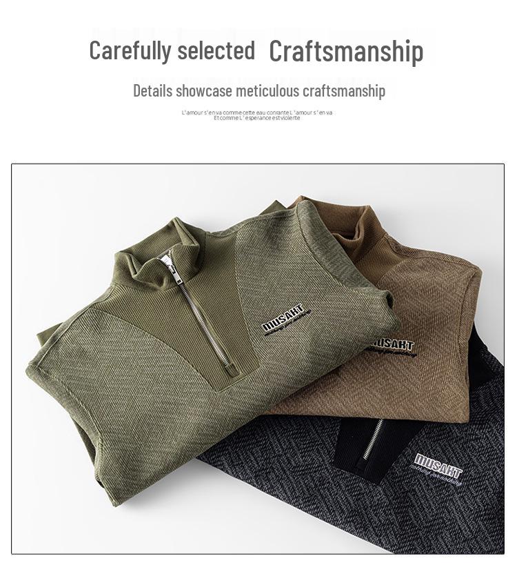 Мужская модная толстовка с полумолнией, тяжелая, Осень 2025 - Длинный рукав, Повседневный стиль