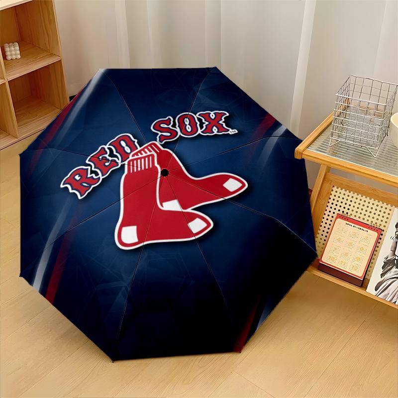 Boston Red Sox Print Auto 8?Ribs Folding Umbrella Wind Resistant Lightweight Automatic Umbrella For Daily Travel
