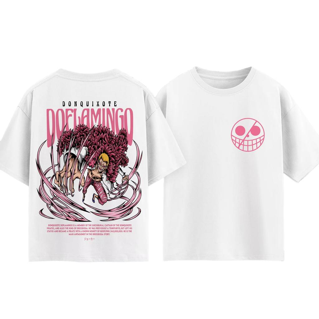 Anime One Piece Doflamingo Print T-shirt, Unisex Summer Gothic Style Breathable Pure Cotton Anime Short Sleeve T-Shirt