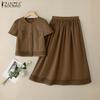 Women Short Sleeve Blouse and A-line Skirts Summer Two Piece Suit Sets