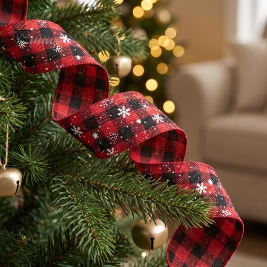 Burlap Christmas Ribbon 1 Roll Ribbon, Faux Linen Wired with Snowman Farmhouse Tree Decor Truck Floral Print, Gift Wrapping Craft Supply for