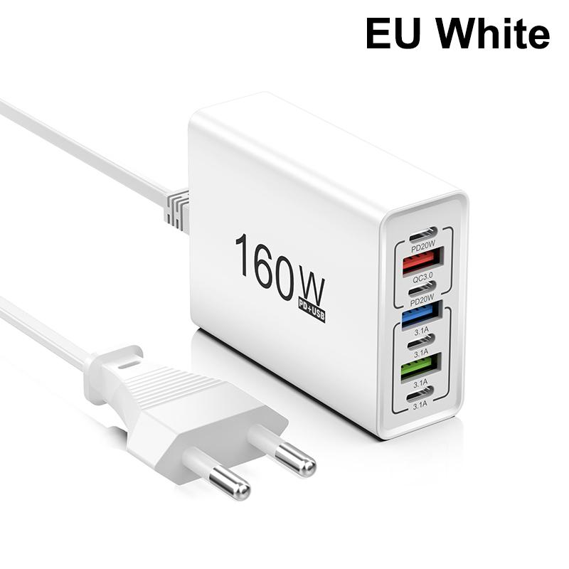 160 Вт Многопортовое Быстрое Зарядное Устройство USB Type-C PD QC3.0 Настольный Адаптер Зарядки Телефона Для iPhone Xiaomi Macbook Ноутбука iPad EU/US Вилка