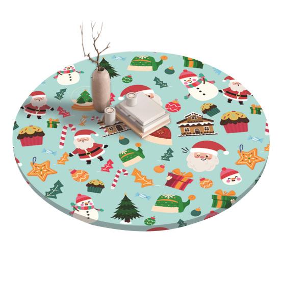 Fitted Christmas Round Tablecloth Holiday Snowflakes Table Cover with Elastic Edge Water-Resistant Christmas Tree Table Cover for Round Tables Dinner