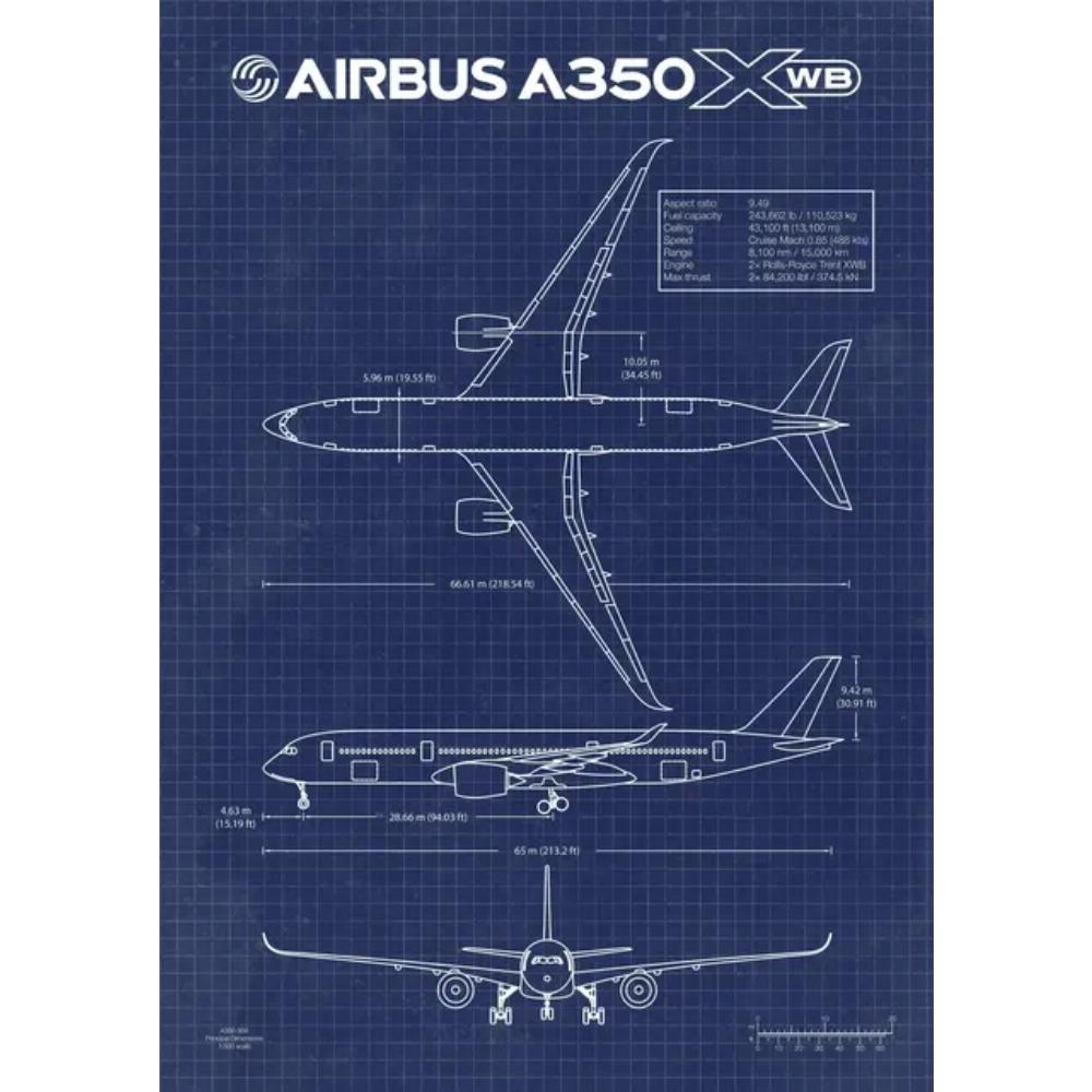 Самолет ВВС Аэробус А-340 Б-747 Патентные принты Плакат самолета Чертеж истребителя Холст Картина Настенное искусство Картинки Домашний декор