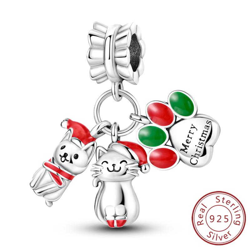 Рождественская серия Шармы Бусины Медь Рождественская елка Снеговик Лось Шарм Подходит для оригинального браслета Подвеска Женские украшения