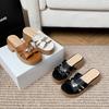 Leather Version~ High-end Small Gold Buckle Leather One-word Slippers Women's Summer Outer Wear Hollow Soft Bottom Half Slippers Small Sandals